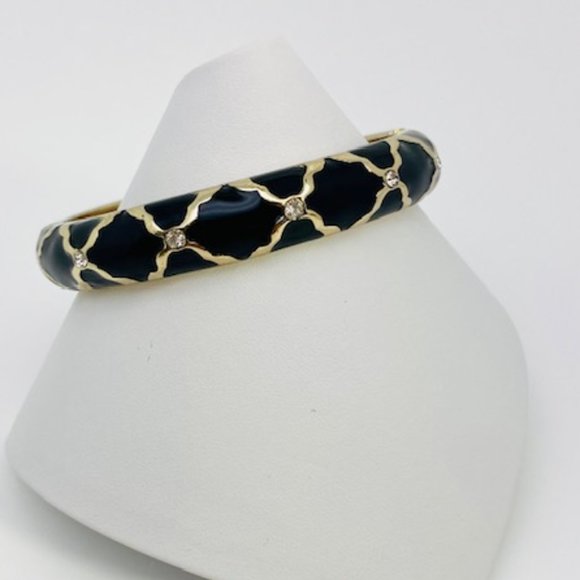 Sequin Brand Black Enamel & Crystal Hinged Clamper Style Bracelet - Picture 2 of 8